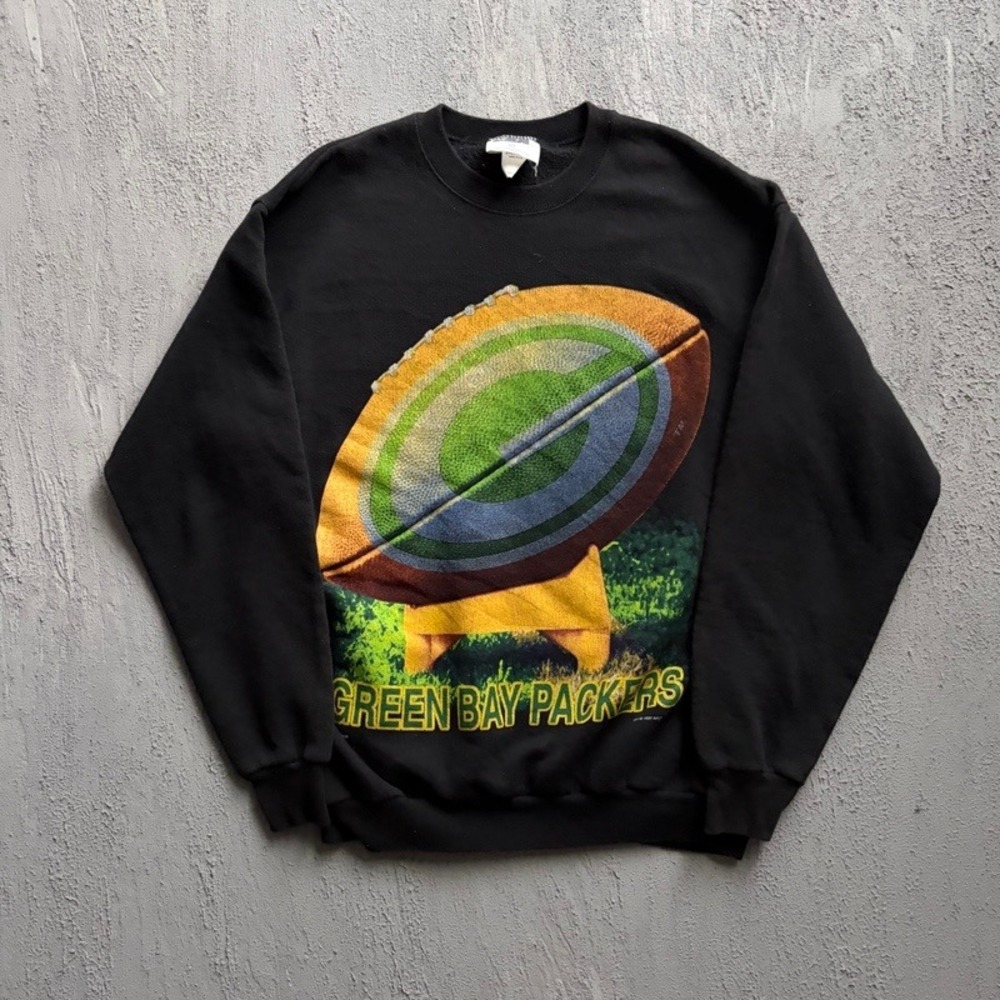 Vintage Green Bay Packers Sweatshirt Large Black 1990s Football NFL